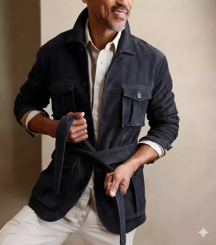 Veste cuir bleu marine - veste,
